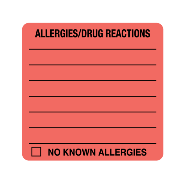 Nevs Allergies/Drug Reactions 2-7/16" x 2-1/2" Flr Red w/Black N-0146